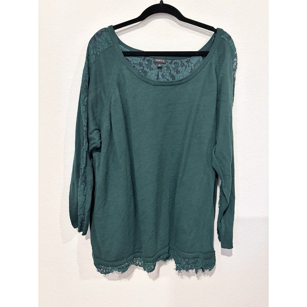Torrid Green Lace Long Sleeve Sweater Sweatshirt Women’s Plus Size 26W 4 4X